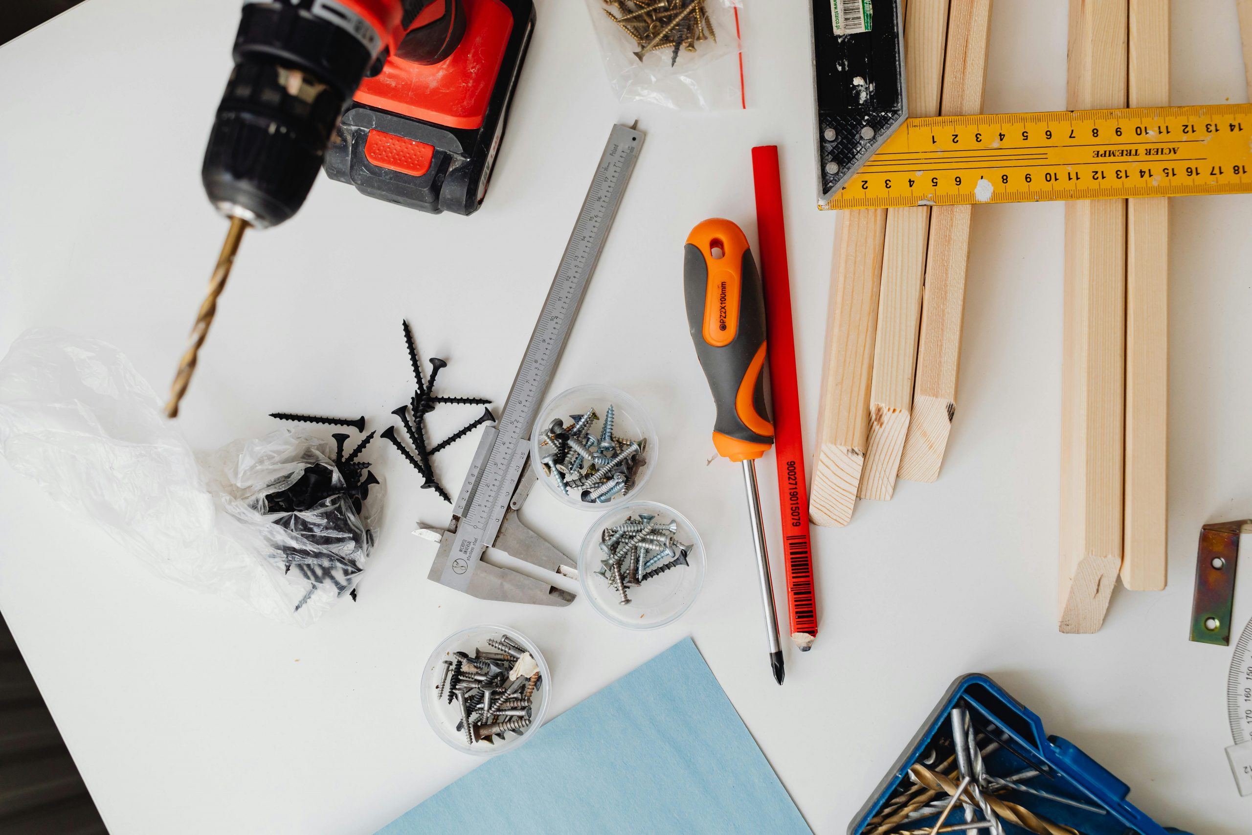 hand tools on a white surface